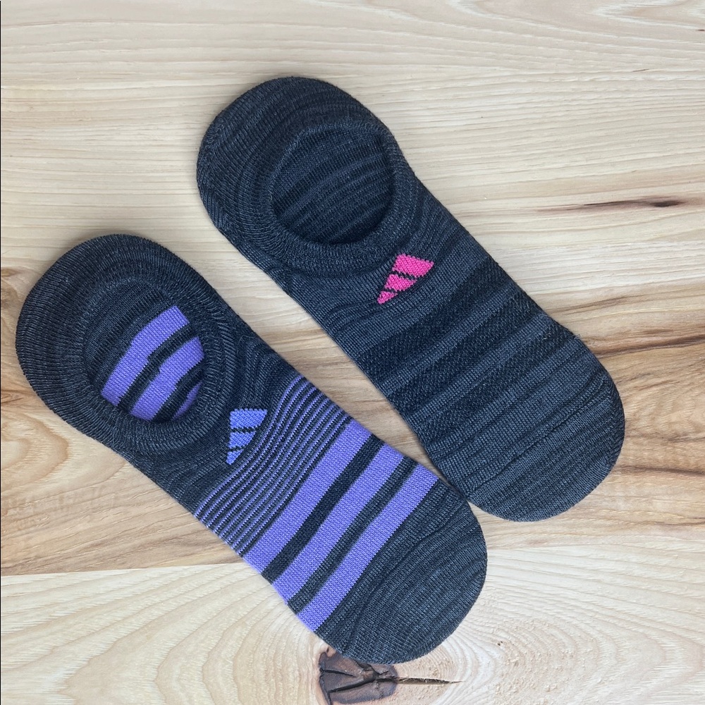 Adidas Women's Black No-Show Socks with Purple and Pink Accents